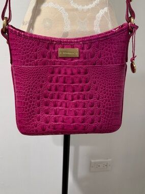 Brahmin Fuchsia Croc-Embossed Crossbody Bag